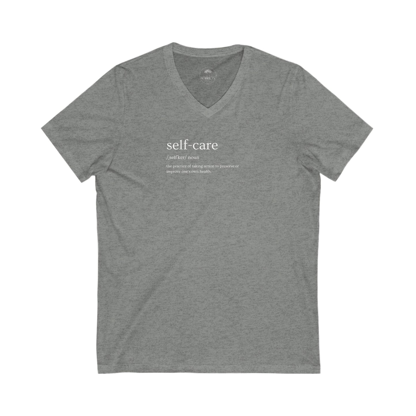 Self-Care V-Neck Tee, Unisex Fashion Tee, Mindfulness Shirt, Relaxation Gift, Everyday Comfort Wear, Positive Vibes Apparel
