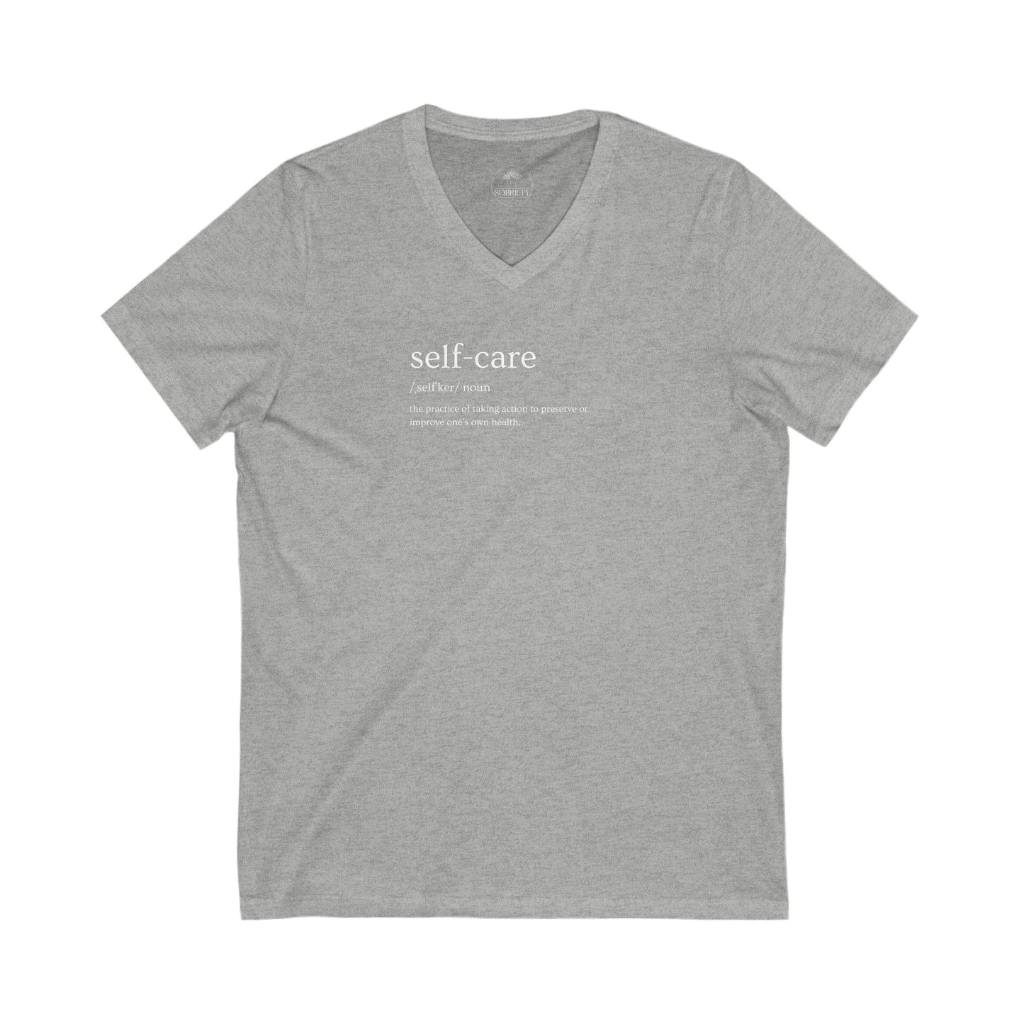 Self-Care V-Neck Tee, Unisex Fashion Tee, Mindfulness Shirt, Relaxation Gift, Everyday Comfort Wear, Positive Vibes Apparel