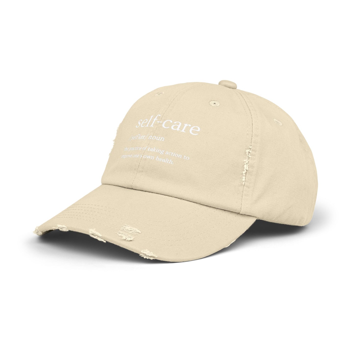 Self-Care Unisex Distressed Cap | Relaxed Fit Cap, Gift for Mental Health Awareness, Self-Care Hat, Casual Wear, Everyday Comfort