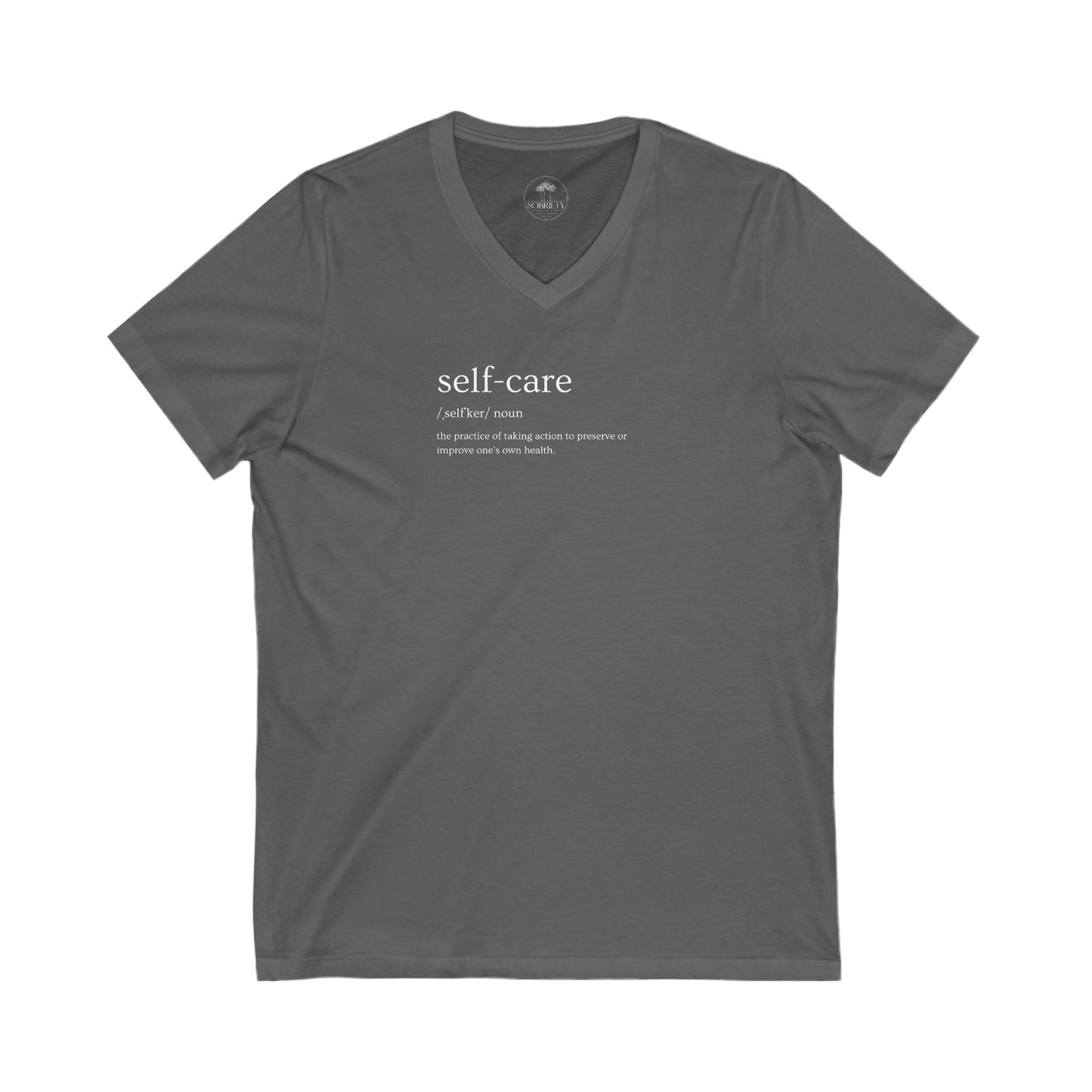 Self-Care V-Neck Tee, Unisex Fashion Tee, Mindfulness Shirt, Relaxation Gift, Everyday Comfort Wear, Positive Vibes Apparel