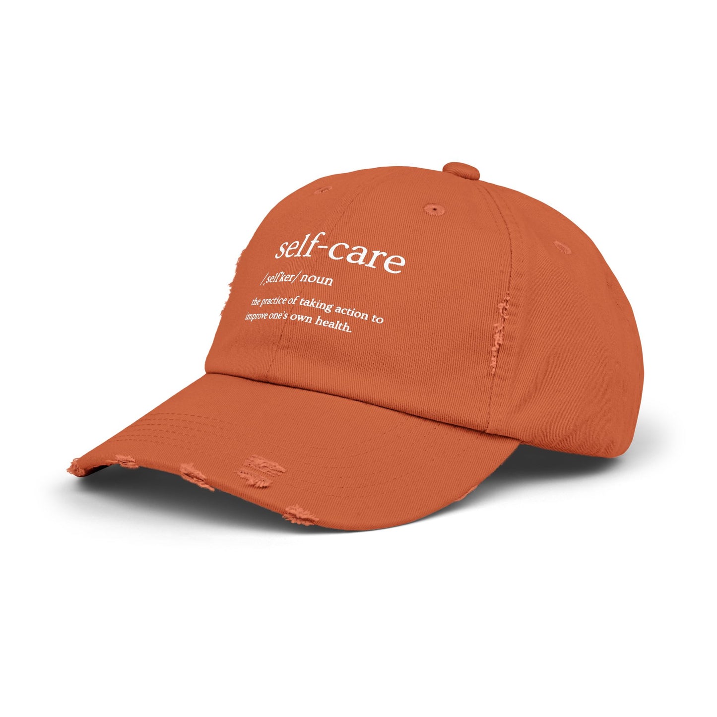 Self-Care Unisex Distressed Cap | Relaxed Fit Cap, Gift for Mental Health Awareness, Self-Care Hat, Casual Wear, Everyday Comfort
