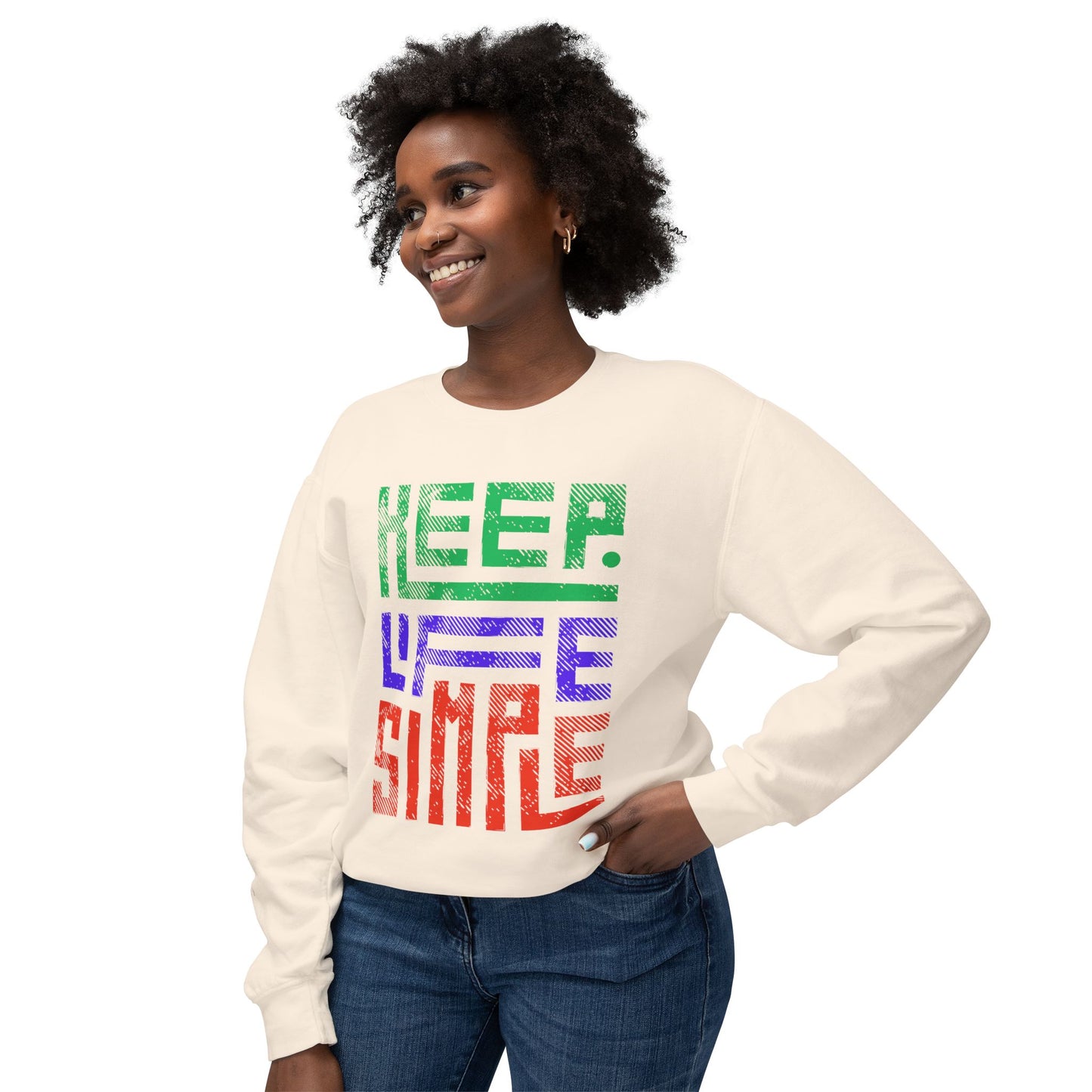 Keep Life Simple Lightweight Crewneck Sweatshirt, Cozy Everyday Apparel, Relaxed Style for Home or Out, Ideal Gift for Friends