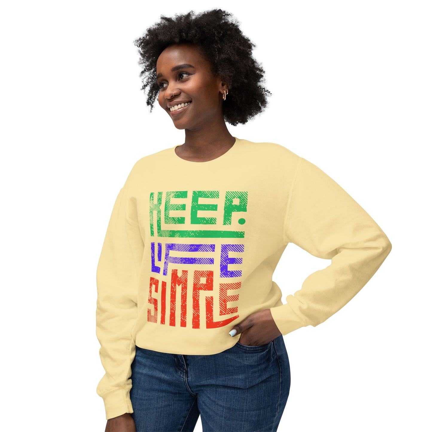 Keep Life Simple Lightweight Crewneck Sweatshirt, Cozy Everyday Apparel, Relaxed Style for Home or Out, Ideal Gift for Friends