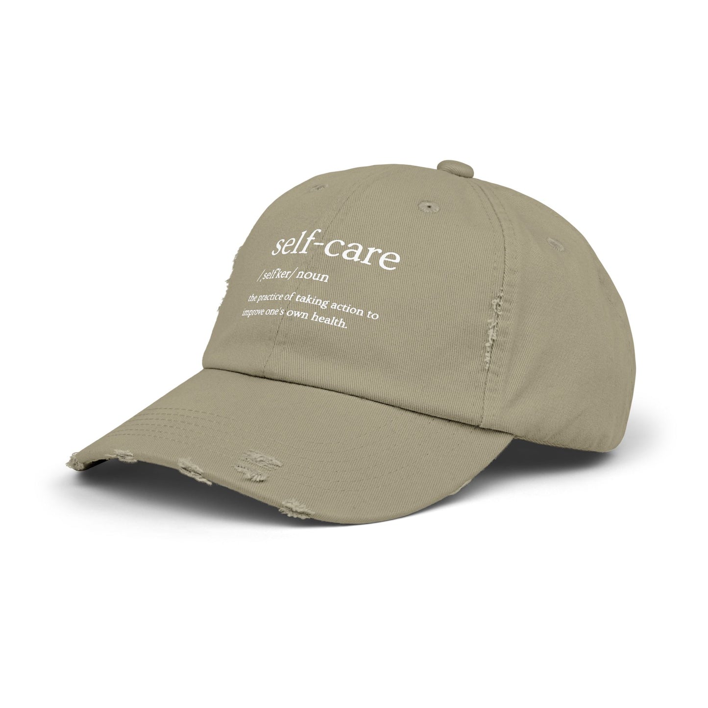 Self-Care Unisex Distressed Cap | Relaxed Fit Cap, Gift for Mental Health Awareness, Self-Care Hat, Casual Wear, Everyday Comfort