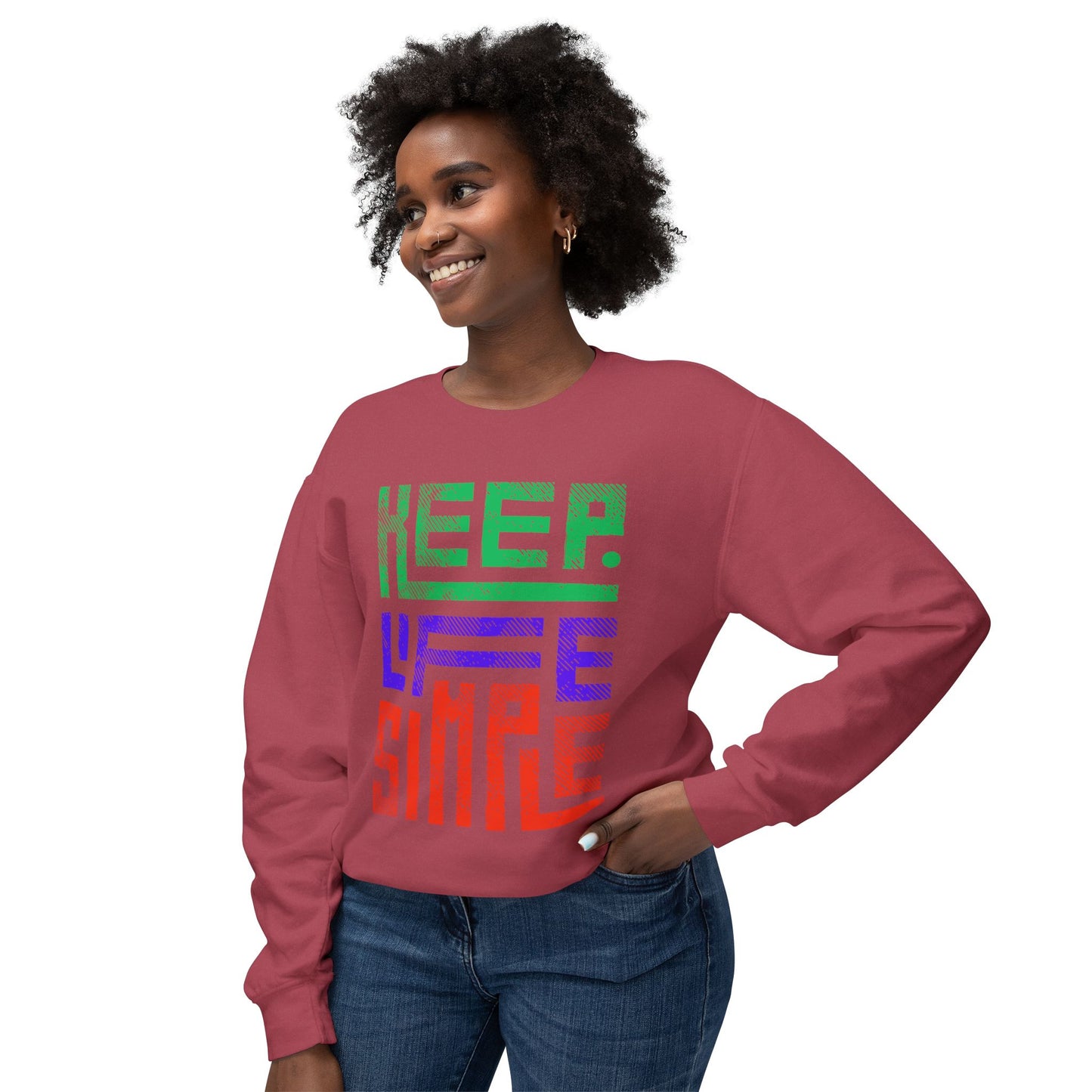 Keep Life Simple Lightweight Crewneck Sweatshirt, Cozy Everyday Apparel, Relaxed Style for Home or Out, Ideal Gift for Friends