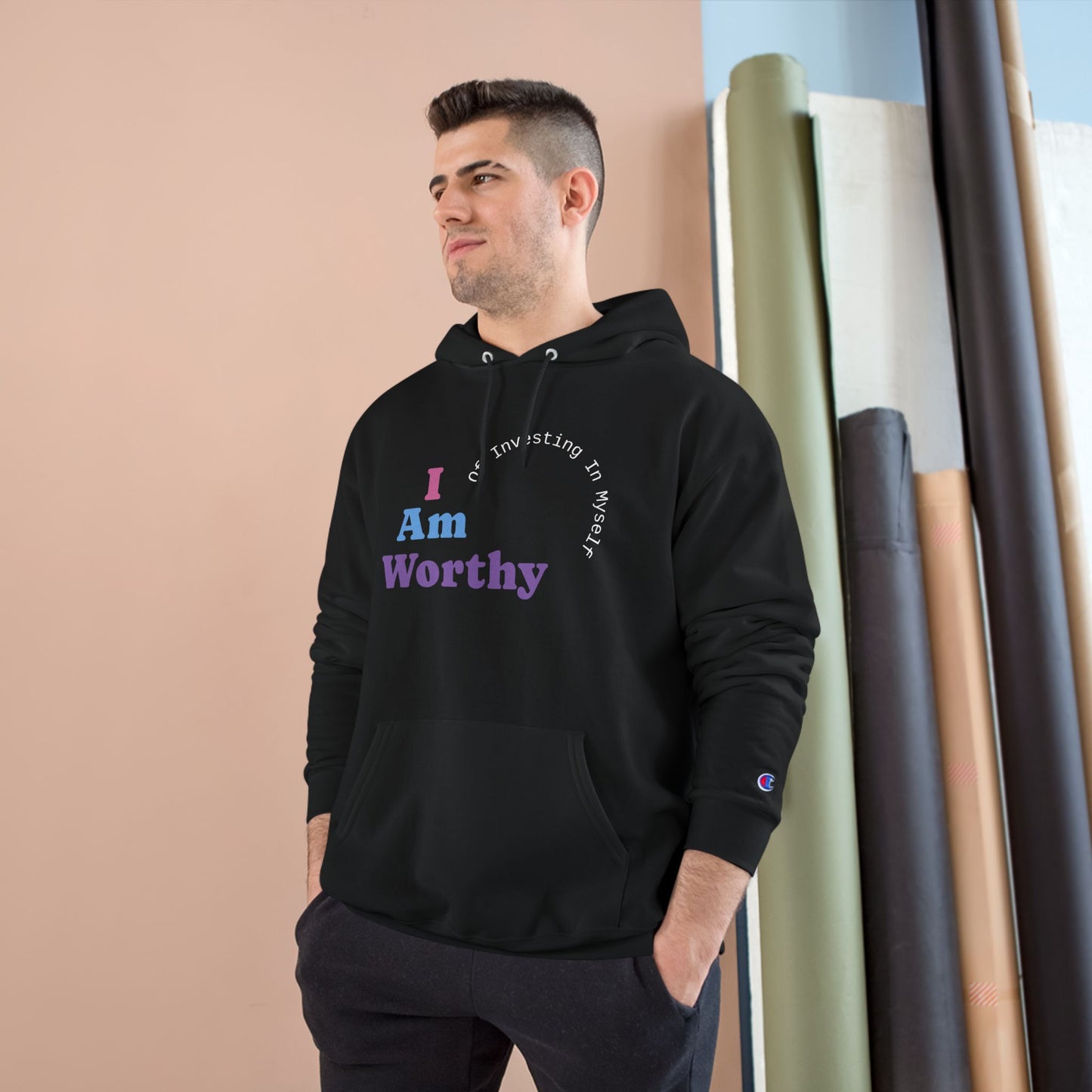 Champion Hoodie - Inspirational 'I Am Worthy' Sweatshirt, Perfect for Self-care, Motivation, Confidence, Gifts, Affirmation Wear