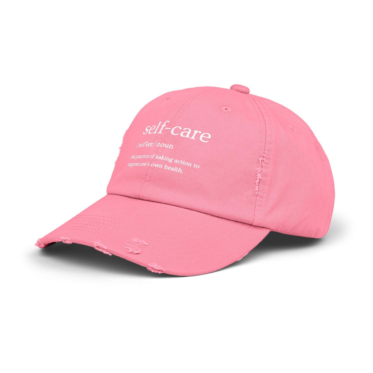 Self-Care Unisex Distressed Cap | Relaxed Fit Cap, Gift for Mental Health Awareness, Self-Care Hat, Casual Wear, Everyday Comfort